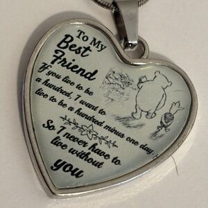 Disney Winnie The Pooh Heart shaped Silver toned Best Friends Necklace New